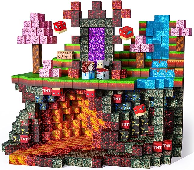The Magnetic Blocks-100PCS Build Magnet Magic Forest World Set Magnetic Building Blocks, STEM Sensory 0.98? Magnet Cubes for Kids Toddlers for Boys & Girls Ages 3 4 5 6 7 8 9 10 12