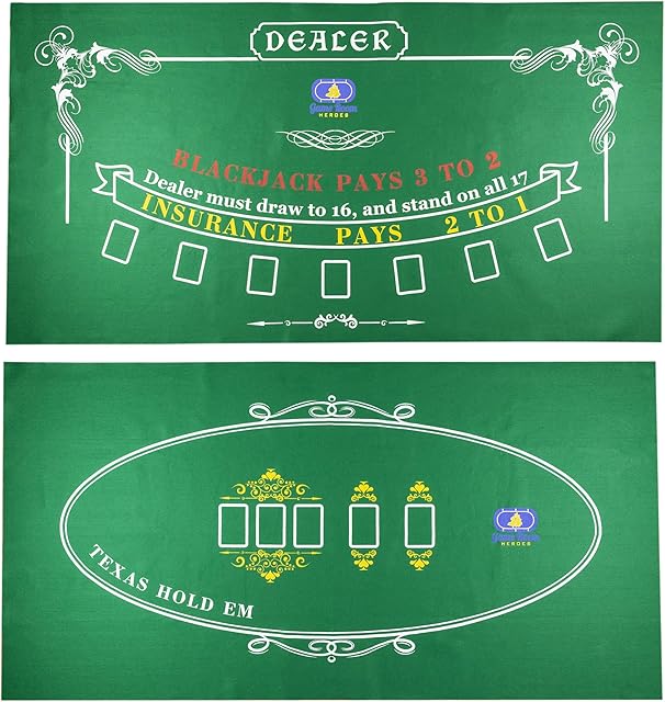 The Tabletop Casino Felt Layout for Texas Holdem Poker and Blackjack - Premium Professional Grade Mat for Theme Parties, Fundraisers, and Gatherings