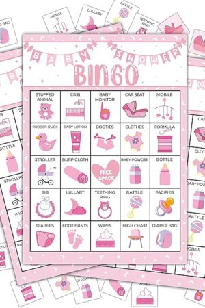 The Pink Shower Party Bingo Cards, Shower Bingo Game, Shower Party Games for Adults, Gender Reveal Party Games Favors Supplies Decorations, 24 Players Bingo Game (A03)