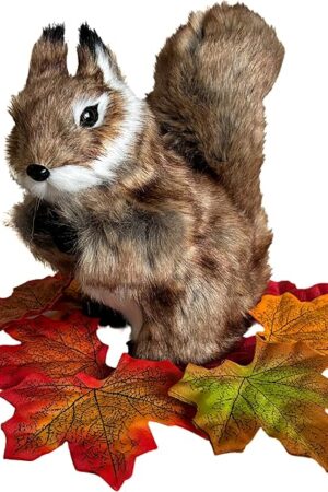 The Realistic Squirrel Figurine - Lifelike Plush Squirrel with Bushy Tail, Handcrafted Collectible Stuffed Animal for Fall, Thanksgiving, Home & Shelf Decoration