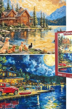 The Puzzles for Adults 1000 Pieces, 2 Pack Lake Cabin Landscape Puzzles, Jigsaw Puzzles 1000 Pieces, Impossibly Puzzle Highly Challenging Family Puzzle, Ideal Gift for Nature Lovers and Friends