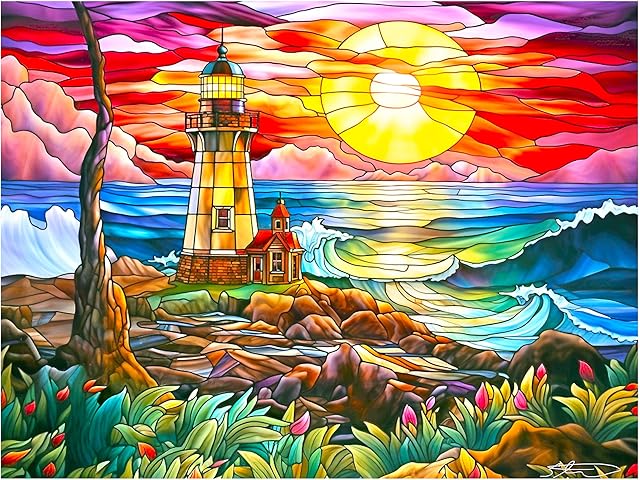 The RoseArt - Stained Glass - Summer Waves - 300 Piece Jigsaw Puzzle for Adults