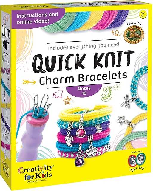 The Creativity for Kids Quick Knit Charm Bracelets - Create 10 DIY Friendship Bracelets, Kids Jewelry Making Kit
