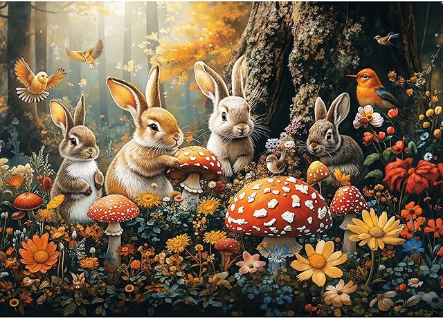 The 1000 Piece Puzzles for Adults,Animal Jigsaw Puzzle,Bunny and Forest Jigsaw Puzzles 1000 Pieces,Creative Games and Difficult Puzzle Home Decor Toy for Adults Elders (27.5"x19.6"), 1:1 Poster