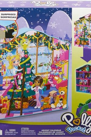 The Polly Pocket Dolls Advent Calendar, Gingerbread House Playset with 24 Surprises, Dollhouse Furniture, Toy Car & Holiday Accessories