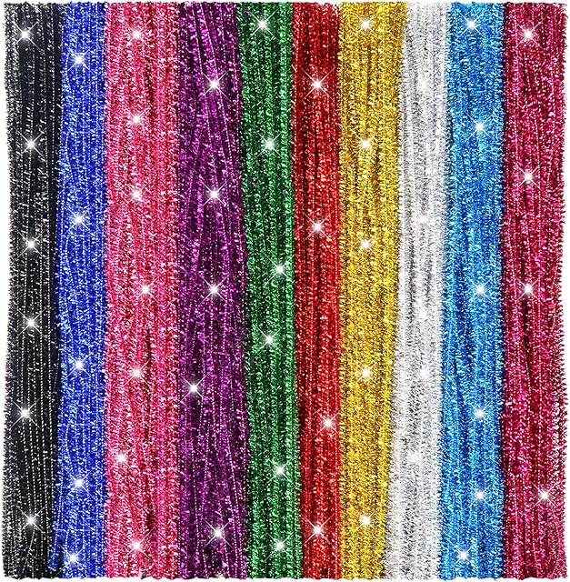 The TOAOB 400pcs Glitter Pipe Cleaners 10 Colors Metallic Pipe Cleaners Craft Supplies 6mm x 12 Inch Chenille Stems Pipe Cleaners for Art DIY Crafts Decorations