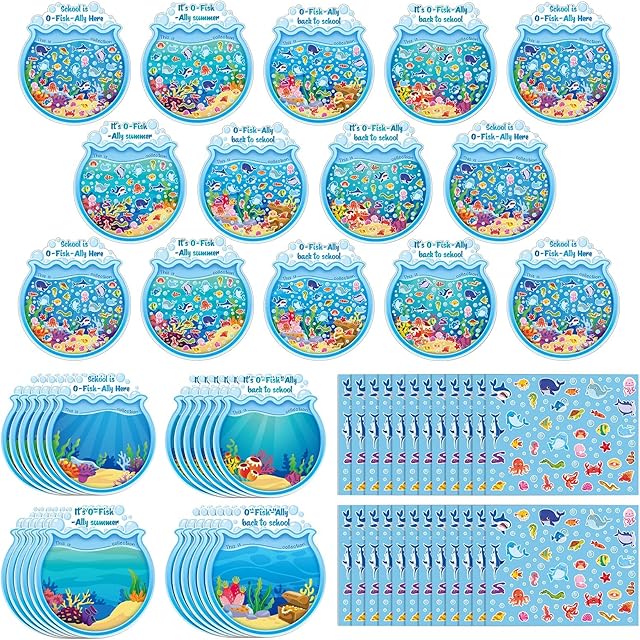 The Funrous 24 Sets Back to School DIY Craft Kits 10.8x11.8 Inch Make Your Own Sea Animals Activity Art Beach Stickers Crafts for Summer Birthday Gift Home Classroom Activities Party Supplies(Fish Tank)