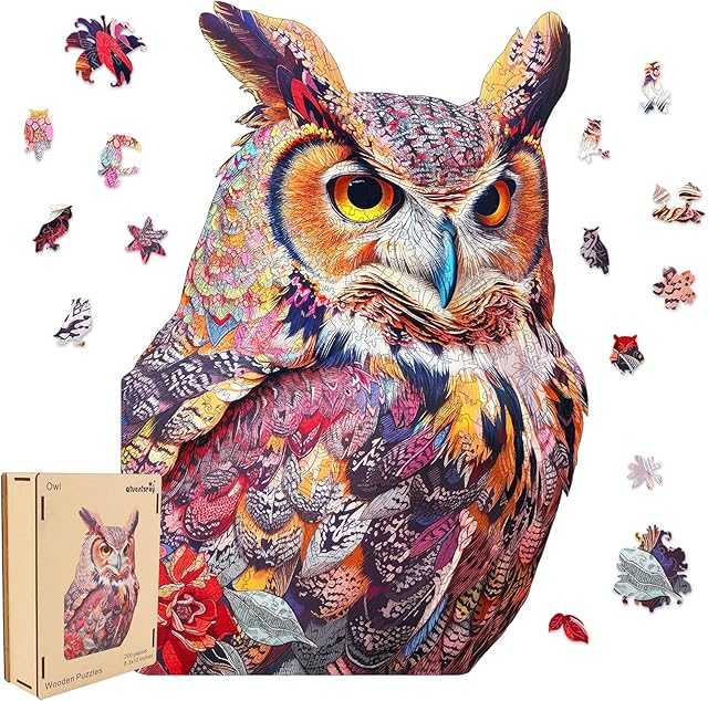 The Wooden Puzzles for Adults,Owl Wooden Jigsaw Puzzles 200pcs,11.2x8.3inMedium,Unique Shape Animal Adult Puzzles,Irregular Wood Puzzles Creative Gift for Adults and Kids Family Game