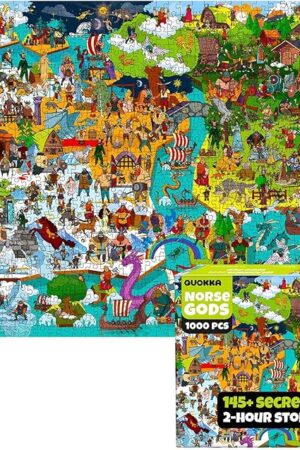 The QUOKKA 1000 Piece Puzzle for Adults Norse Gods – Adult Puzzles Secret Tasks and Immersive Audio Story of Ancient Myths & Legends for Deep Relaxation