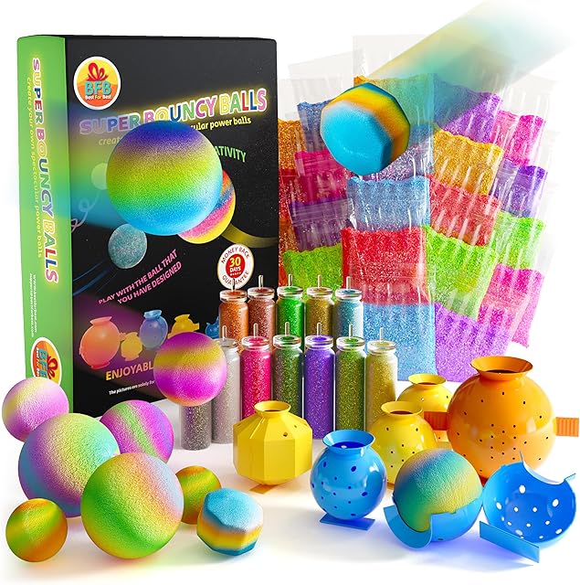 The BFB DIY Super Bouncy Balls Kit - Make Your Own Ball Science Kits, Crystal Powder Girls & Boys Crafts Set, Multi-Colored Glow in the Dark DIY Kids Projects - DIY Bouncy Ball Kit Crafts for Boys & Girls