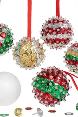 The READY 2 LEARN- Create Your Own Sequin Ornaments - Set of 6 - Christmas Crafts for Kids - Christmas Tree Decorations - All Materials Included, Green,Red,Silver