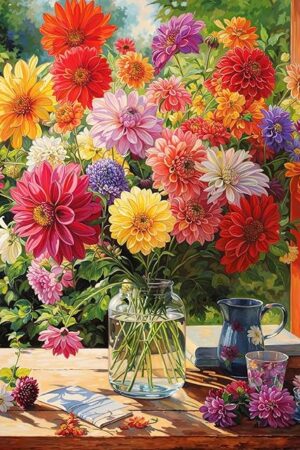 The Rainbow Dahlia Delight - 1000 Piece Jigsaw Puzzle for Adults | Vibrant Flower Collection | Satin Finish | Challenging & Colorful Art