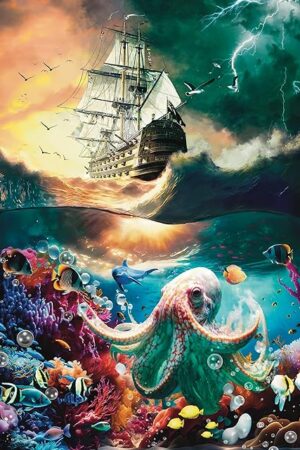 The Premium 1000 Piece Jigsaw Puzzle for Adults -27x20 Unique Marine Artwork Pirate shipoctopus Puzzle - Unique Brain Teaser, Difficult and Challenge Large Puzzle Game Toys Gift…