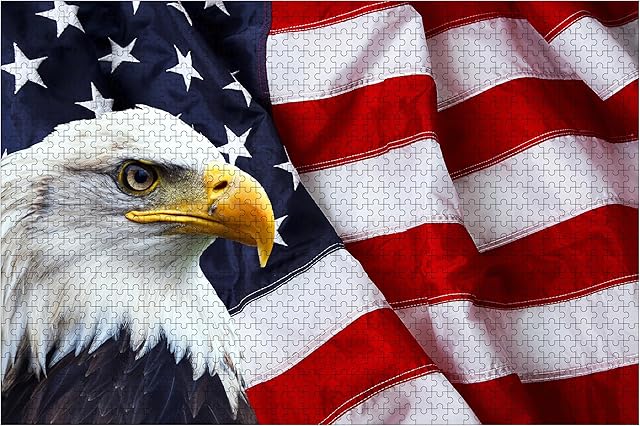The North American Bald Eagle on American Flag 1000 Pieces Wooden Jigsaw Puzzles Personalized Photo Puzzle for Adults Friends Picture Puzzle Gifts for Wedding Birthday Valentine's Day Home Decor