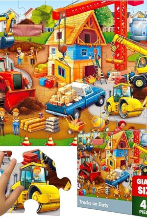 The QUOKKA Giant Floor Puzzle for Kids Ages 4-6 – 2x3 Feet Extra-Thick 48 Pieces Toddler Puzzle Ages 3-5 – Construction Educational Activity for Boys Girls – Premium Box with Sturdy Handle & Magnetic