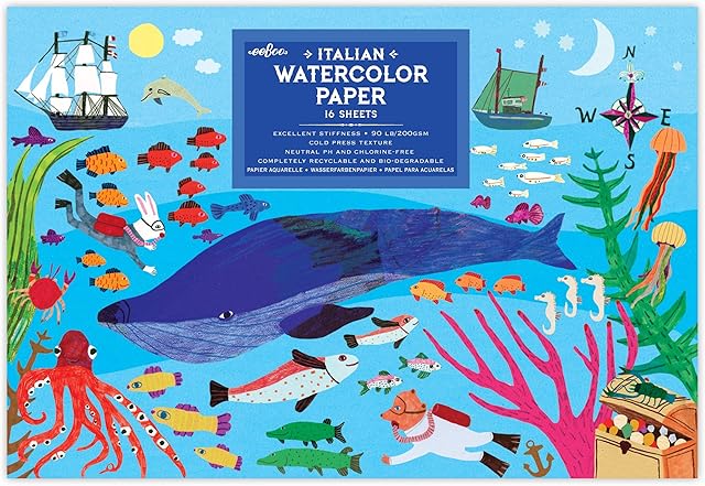 The eeBoo: In the Sea Watercolor Pad/16 Sheets, Perfect for Watercolor Painting, Hand Crafts with Paints and Other Artworks, Includes 16 Sheets in the Pack, Encourages creativity and Imagination