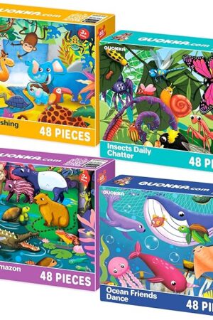 The QUOKKA Puzzles for Kids Ages 4-6 – 4 x 48 Pieces Jigsaw Puzzles for Toddlers 3-5 – Toy for Learning Insects, African, Ocean Animals – Educational Game for Boy and Girl 2-4 Year Old - Improved Version