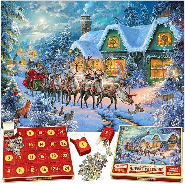 The The Original Jigsaw Puzzle Advent Calendar 2025 – Christmas Magic, 24 Boxes 1008 Pieces, Xmas Holiday Countdown Gift, Fun for Kids, Adults, Family, Official Abraham Hunter Artwork