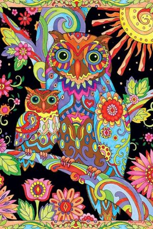 The RoseArt - Colorful Expressions - Owl and Baby by Night - 300XL Piece Jigsaw Puzzle for Adults