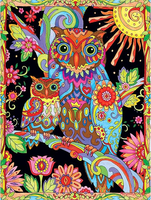 The RoseArt - Colorful Expressions - Owl and Baby by Night - 300XL Piece Jigsaw Puzzle for Adults