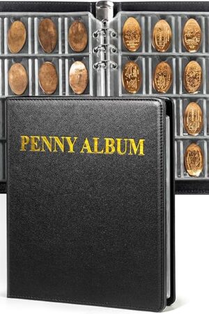The Pressed Penny Holder, Pressed Penny Book Hold 190 Coins, Penny Collection Album with Sleeves, Black