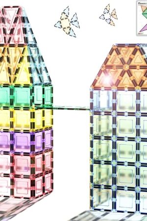 The PicassoTiles Magnet Tile Building Block Set Magnetic Construction Square Triangle Tiles Toy Kit Sparking Creativity Geometric Shapes STEM Educational Learning Brain Development Kids Ages 3+ PB36