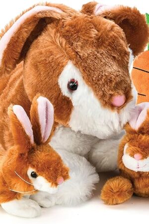 The PREXTEX Plush Bunny Rabbit with Zippered Pouch for Little Baby Bunnies - Easter Bunny with Baby Bunnies Inside and a Cute Plush Carrot - Stuffed Animal for Easter Gifts and Baskets