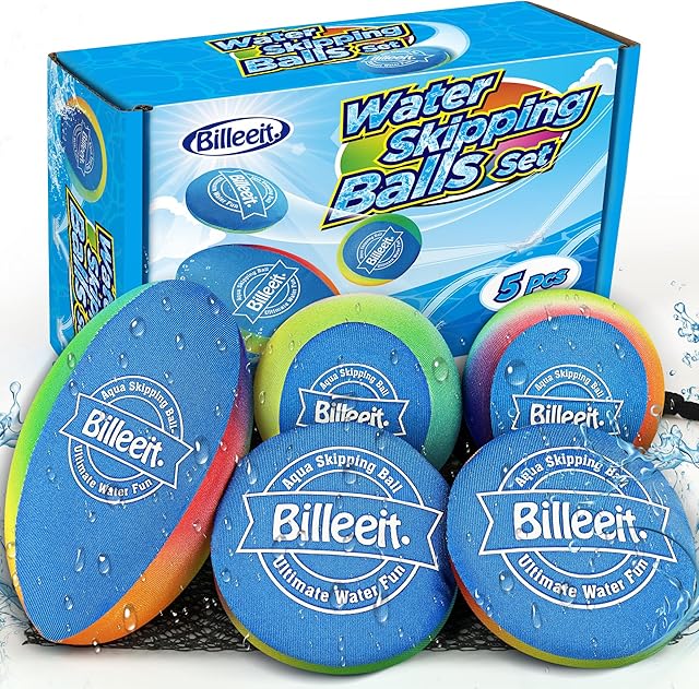 The 5Pcs Water Skipping Balls Set for Pool Play, Multi-Colored Splash Water Bouncing Balls, Fun Water Pool Beach Swim Toys & Games for Kids 3+ 4-8-12 and Adults