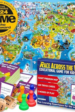 The QUOKKA Board Game 1 to 10 Players - Learning, Educational - Geography, World - 100 Question Cards, Top Facts - Indoor, Outdoor - Kids, Teens, Adults, Family