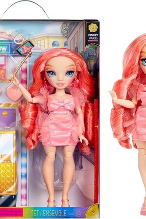 The Rainbow High Pinkly - Pink Fashion Doll in Fashionable Outfit, with Glasses & 10+ Colorful Play Accessories. Gift for Kids 4-12 Years and Collectors