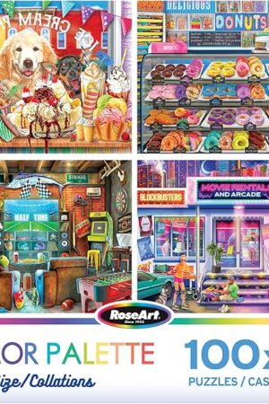 The RoseArt - Snack Size Multi-Puzzle Set - Color Palette - 4 x 100 Piece Jigsaw Puzzle for Adults