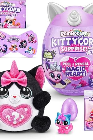 The Rainbocorns Kittycorn Surprise Series 2 (Black Cat) by ZURU, Collectible Plush Stuffed Animal, Surprise Egg, Sticker Pack, Slime, Ages 3+ for Girls, Children
