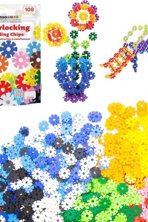The PicassoTiles Building Chips Interlocking Disc Construction Blocks in 12 Colors STEM Learning Early Education Toy Engineering Playset Child Brain Development for Toddlers Girls Boys Kids Age 3+ PTF108