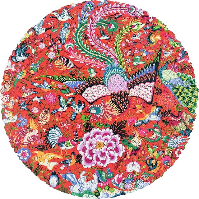 The HARTMAZE Wooden Jigsaw Puzzles-Hundred Birds Paying Homage to The Phoenix 253 Truly Unique Piece Round Shape Best Choice for Adults and 10 Ages up Kids.
