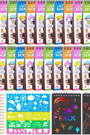 The POKONBOY 24 Pack Rainbow Scratch Paper Arts Notebooks, Scratch Note Pads for Kids Rainbow Party Favors Coloring Books for Girls Boys Art Party Supplies