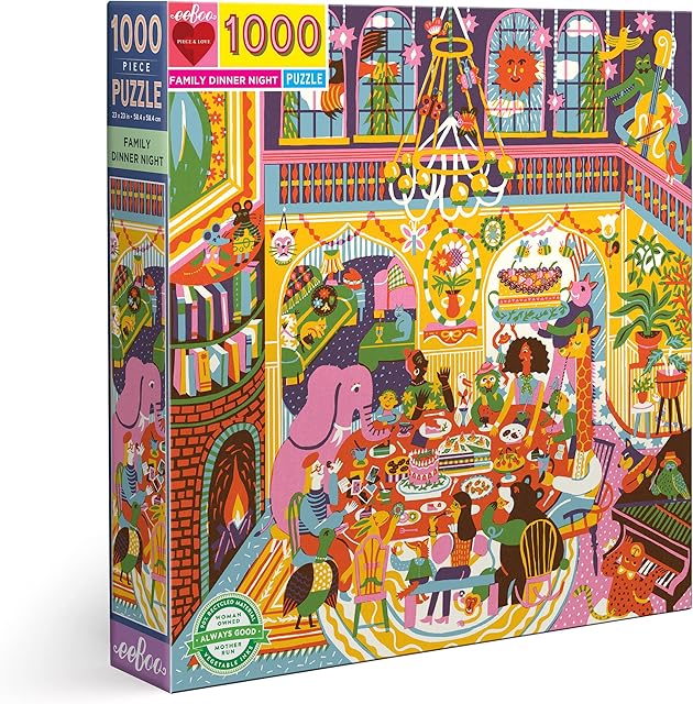 The eeBoo: Piece and Love Family Dinner Night 1000 Piece Square Jigsaw Puzzle, Sturdy Puzzle Pieces, A Cooperative Activity with Friends and Family, Perfect Gift