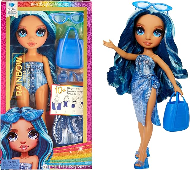 The Rainbow High Swim & Style Skyler, Blue 11" Fashion Doll with Shimmery Wrap to Style 10+ Ways, Removable Swimsuit, Sandals, Fun Play Accessories, Great Toy Gift for Girls Kids Ages 4-12 Years