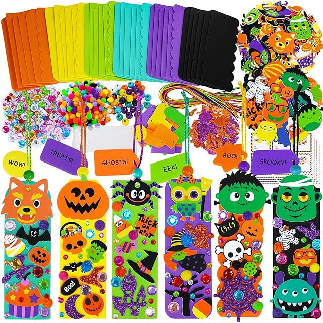 The Winlyn 36 Sets Halloween Crafts Kits Holiday Fall Kids Crafts DIY Halloween Bookmarks Ornaments Art Sets Bats Monster Ghost Foam Stickers Arts and Crafts for Kids Classroom Activities Party Favors