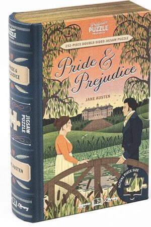 The Professor Puzzle: Jigsaw Library - Pride & Prejudice - 252 Piece Double-Sided Puzzle, Illustrated Book Scene, 19.4x14.5, Collectible Book Shaped Box