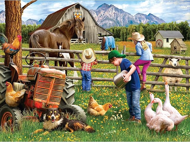 The Little Helpers 750 Piece Jigsaw Puzzle for Adults by Sharon Steele – 27x20 Inch Whimsical Country Farm Scene from KI Puzzles – Challenging, Hard and Difficult Puzzle Gift for Puzzle Lovers