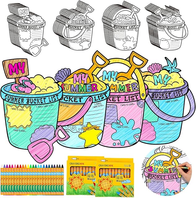 The 40 Sets My Summer Bucket List Coloring Poster for Kids Color Your Own Summer Bucket List DIY Crafts with Crayons for End of School Year Camp Party Supplies Home Classroom Activities