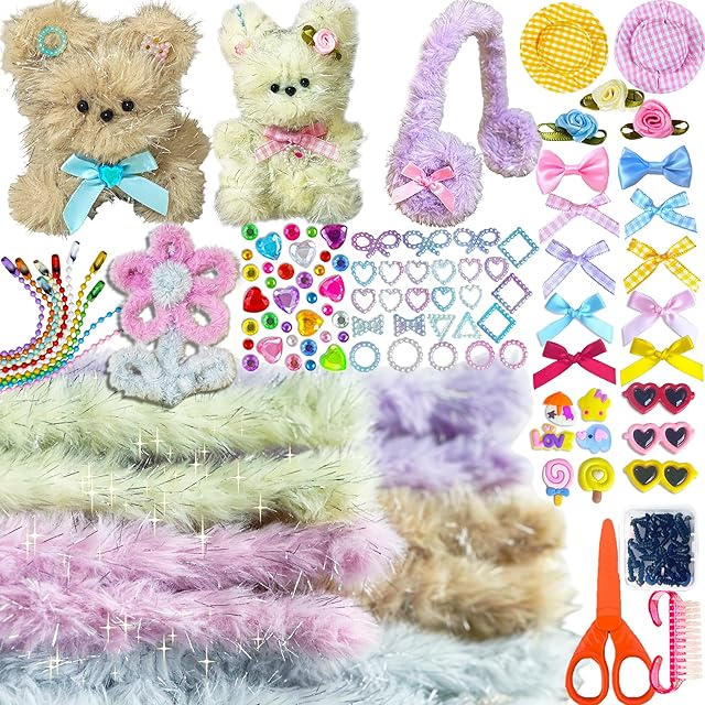 The HitsX 175 Pcs Glitter Pipe Cleaner Craft Supplies Kit, 39inch Large Pastel Thick Fluffy Jumbo Fur Chenille Stems with Decorative Accessories. Creative DIY Animals Dog Puppy. Good for Gift