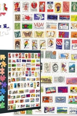 The Puzzles for Adults Collection of 86 American Vintage Stamps 1000 Piece Jigsaw Puzzles Stamp Collecting Puzzle Artwork Hard Difficult Challenging Puzzles for Adults - 20" x 28"