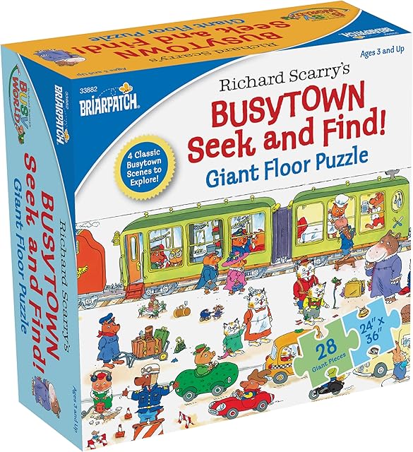 The Richard Scarry Things That Go Seek and Find Giant Floor Puzzle, Learn by Finding Hidden Items from Four Classic Scenes from Richard Scarry’s bestselling Busytown Books, for Ages 3+