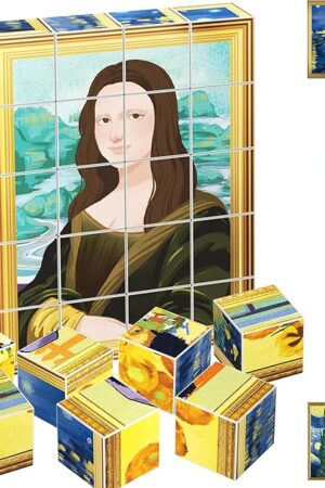 The PicassoTiles 20pcs 1? Magnetic Puzzle Building Cubes Blocks for Kids, Van Gogh, Mona Lisa Hand Puzzle, STEM Magnet Toy Mix&Match Educational Popular Art Kids Toys 3+ Year Old boy Girl PMC20