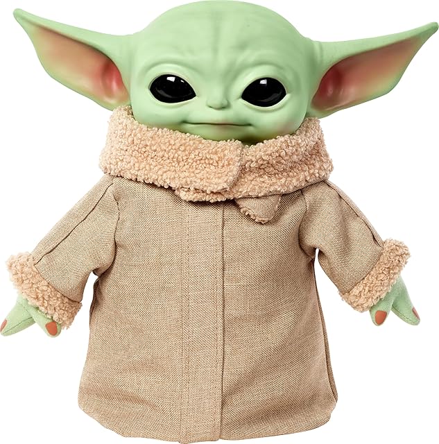 The Mattel Star Wars The Mandalorian Grogu Plush 11-inch Toy, Squeeze & Blink Character Figure with Sound, Blinking Eyes & Hand Motion