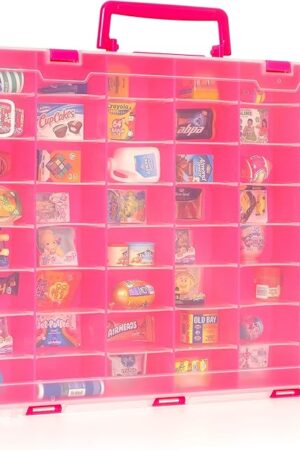 The Plastic Toy Storage Case Compatible with Mini Brands Collector Toys, Shopkins, Real Littles, and LOL Surprise Series 1, 2, 3, 4, Collectible Minibrands Compartments for create masterchef (Pink)