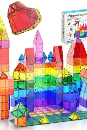 The PicassoTiles 60 Piece Set 60pcs Magnet Building Tiles Clear Magnetic 3D Blocks Construction Playboards - Creativity Beyond Imagination, Inspirational, Recreational, Educational, Conventional