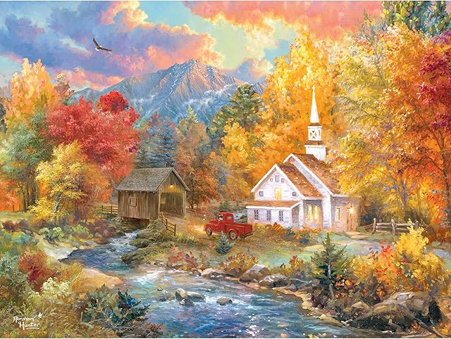 The RoseArt - Abraham Hunter - Church by The River - 500 Piece Puzzle for Adults