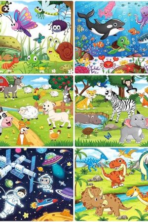 The Puzzles for Kids Ages 4-6 4-8, Wooden Jigsaw Puzzles 48-60 Pieces for Toddler Children Learning Educational Puzzles 4 5 6 7 8 Year Toys for Boys and Girls (6 Puzzles)